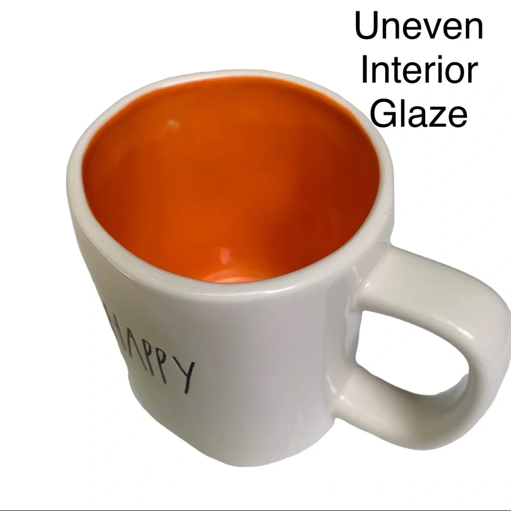 Rae Dunn HAPPY HALLOWEEN Mug Double Sided White Orange Interior NWT 2017 OG - Picture 11 of 14